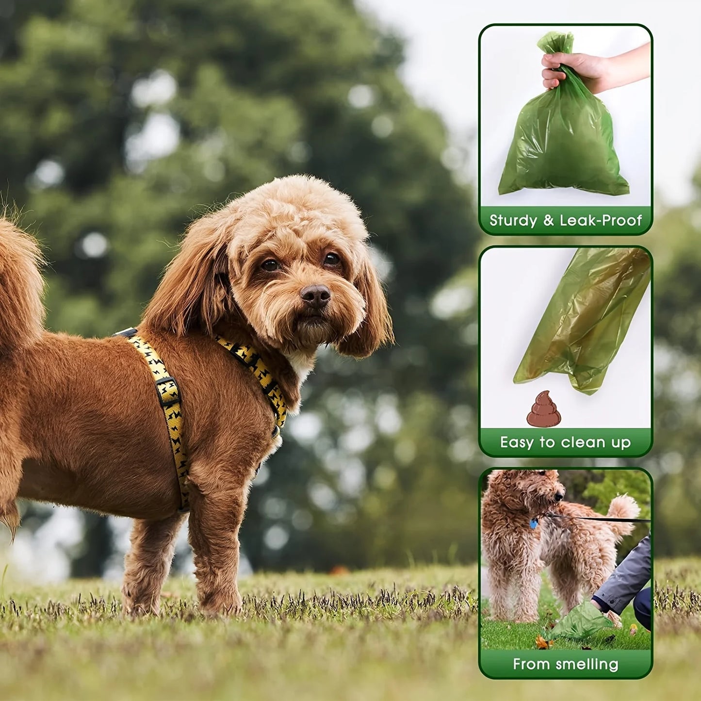 210pcs/14rolls Leak-Proof & Odor-Proof Thickened Pet Feces Bags with Paw Print Design - Easy Cleanup, Polyethylene Material