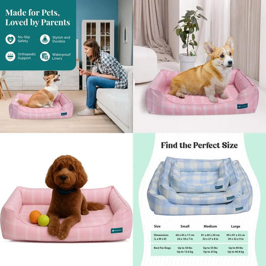 Eco-Friendly Orthopedic Dog Bed - CertiPUR-US Foam, Recycled Fabric, Washable, Anti-Slip, Large Pink - Designer Pet Sofa