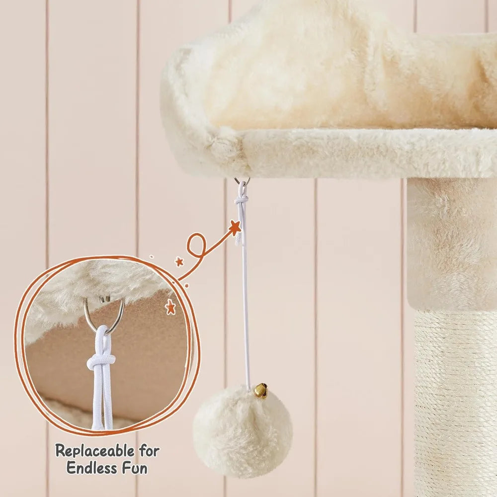 Large Multi-Level Cat Tower for Big Cats, 76.5 High with 3 Condos, Perches, 9 Scratching Posts, and 2 Balls for Climbing and Pla