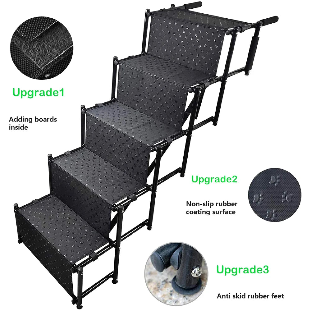 5 Steps Foldable Large Dog Step Car Dog Stairs Support Up To 150 Lbs Lightweight Portable Pet Ladder Ramp for Cars and SUV Truck