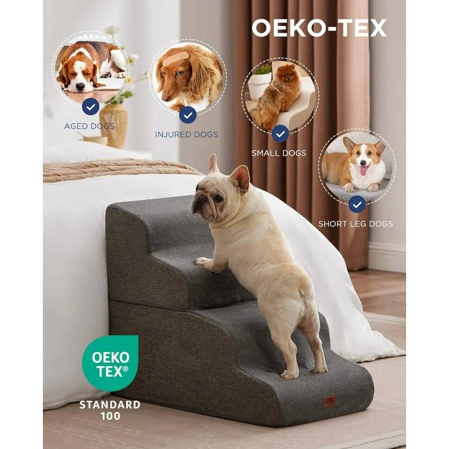 Beige Curved Dog Stairs Ramp for High Beds 28.7 H 5Step Dog Steps for Small Dogs and Cats Pet Stairs for High Bed Climbing NonS