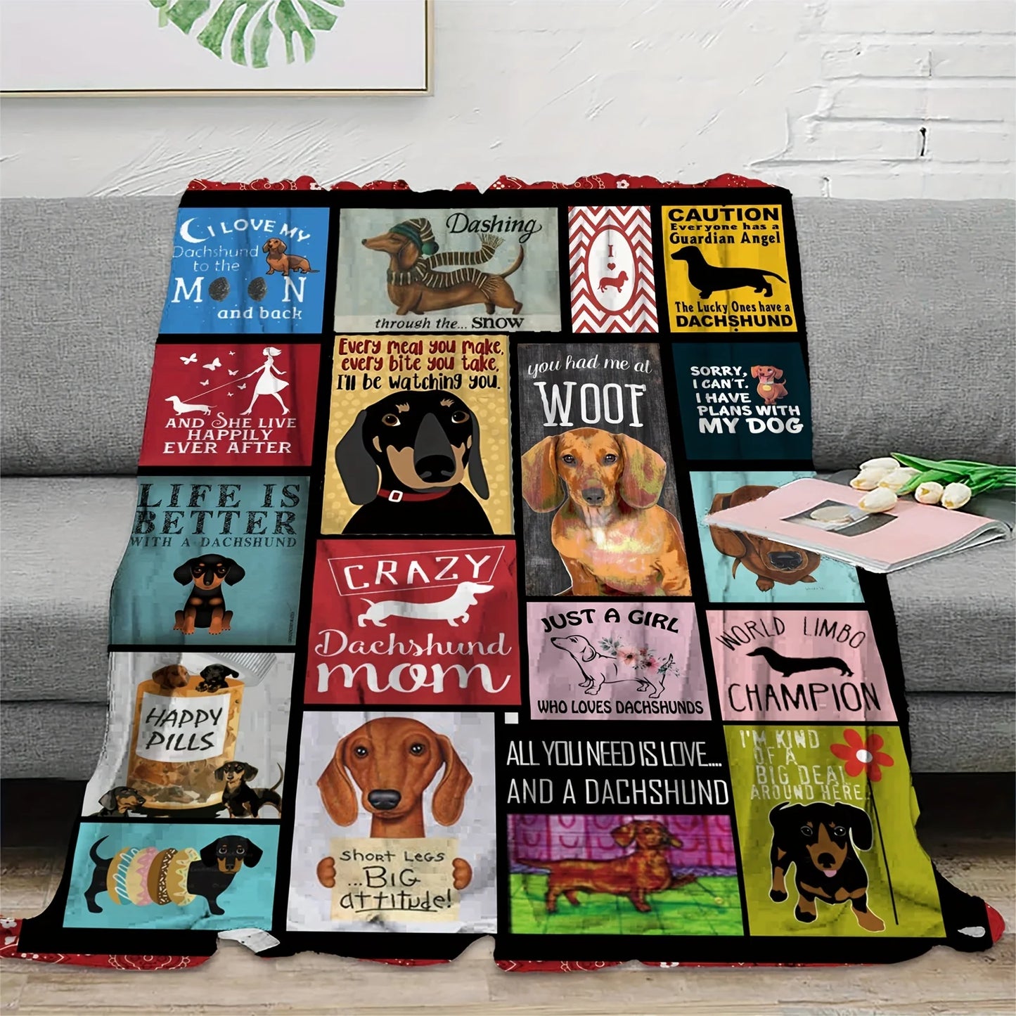 Dachshund Dog Print Flannel Throw Blanket - Soft, Cozy & Reversible for All Seasons - Perfect Gift for Youngsters & Adults, Idea