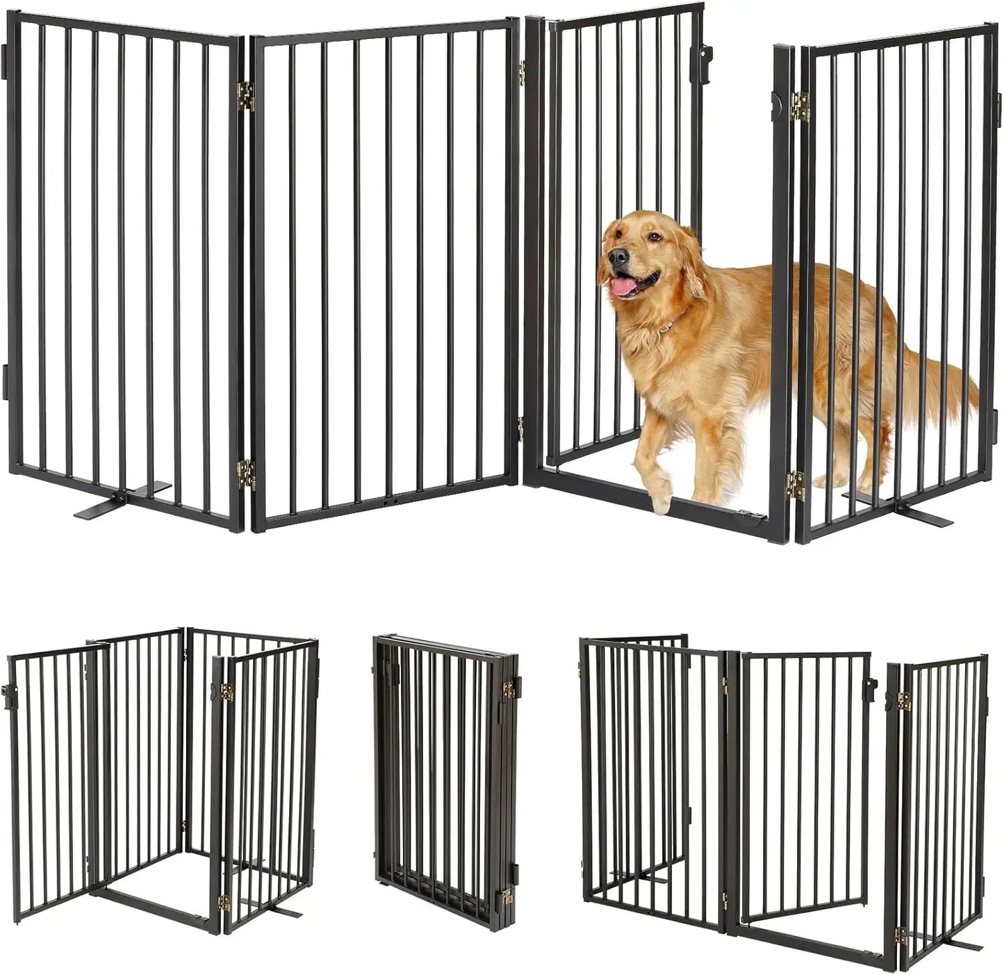 Metal Freestanding Dog Gates with Door for Outdoor Indoor,80'' Extra Wide 32'' Tall Free Standing Dog Gate for Doorways