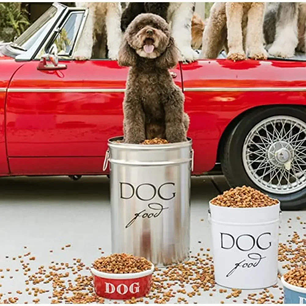 Large White Dog Food Canister 40 lbs Storage Airtight Lid Eco-Friendly Alloy Steel Lead-Free Clean Neat & Healthy Storage