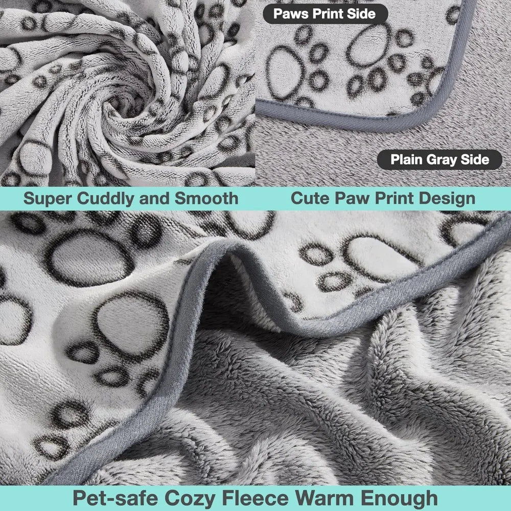 3 Pcs Soft Dog Blankets for Small Dogs, Washable Puppy Blanket for Cat Kitten Essentials, 24 * 16 Inches, Grey Cute Paw Print