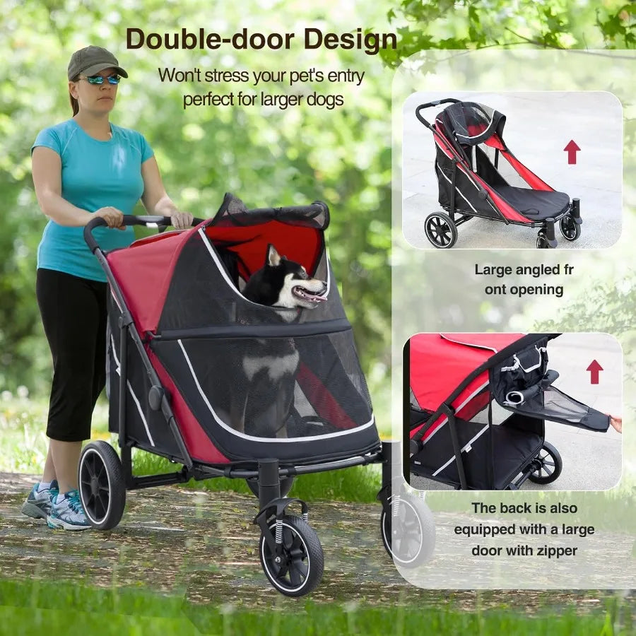 Dog Stroller for Medium Large Dogs OneClick Folding Extra Large Pet Stroller for 2 Dogs with Storage Pocket Shock Absorption Up