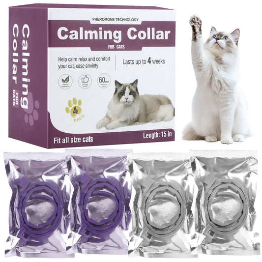 4Pcs Cat Calming Collar Cat Pheromone Collar Adjustable Calming Pheromone Collar Anti-Anxiety Helps with Aggression Pet Supplies