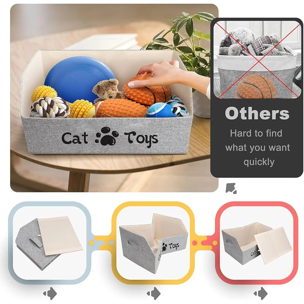 2X Thick Large Cat Toy Storage Basket Foldable Organizing Cat Toys Bed Kitten Toy Bin Durable Dirt-resistant Collapsible Pet