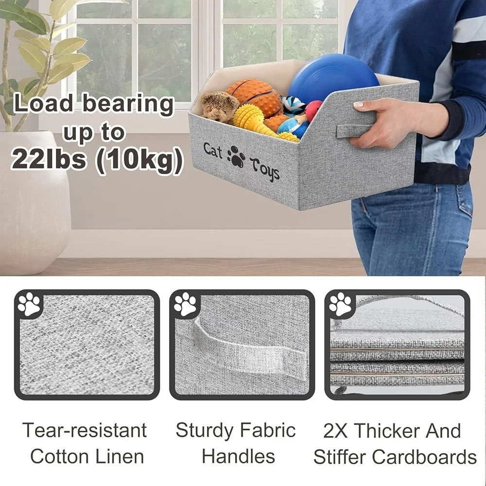 2X Thick Large Cat Toy Storage Basket Foldable Organizing Cat Toys Bed Kitten Toy Bin Durable Dirt-resistant Collapsible Pet