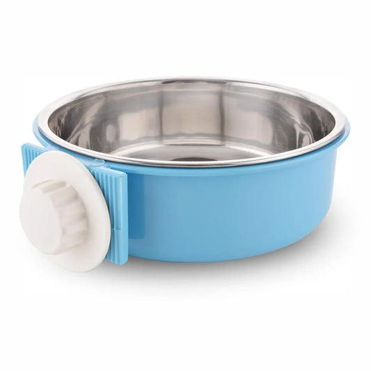 Removable Stainless Steel Pet Bowl - Lockable Food/Water Dish for Dog Cat Cage, Puppy, Rabbit, Bird (Large, Pink, 2-in-1 Design)