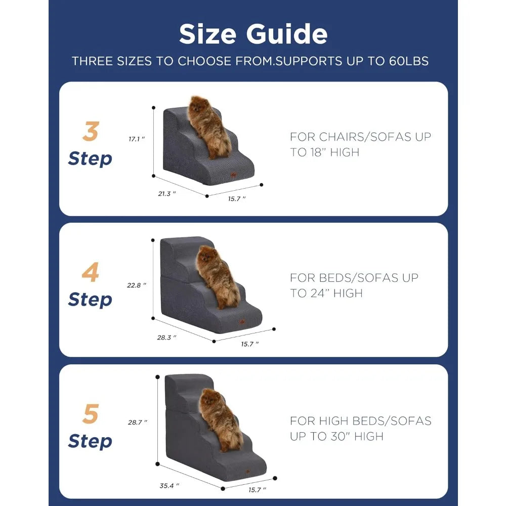 Gray Curved Dog Stairs Ramp for High Beds 28.7" H, 5-Step Dog Steps for Small Dogs and Cats, Pet Stairs for High Bed Climbing, N