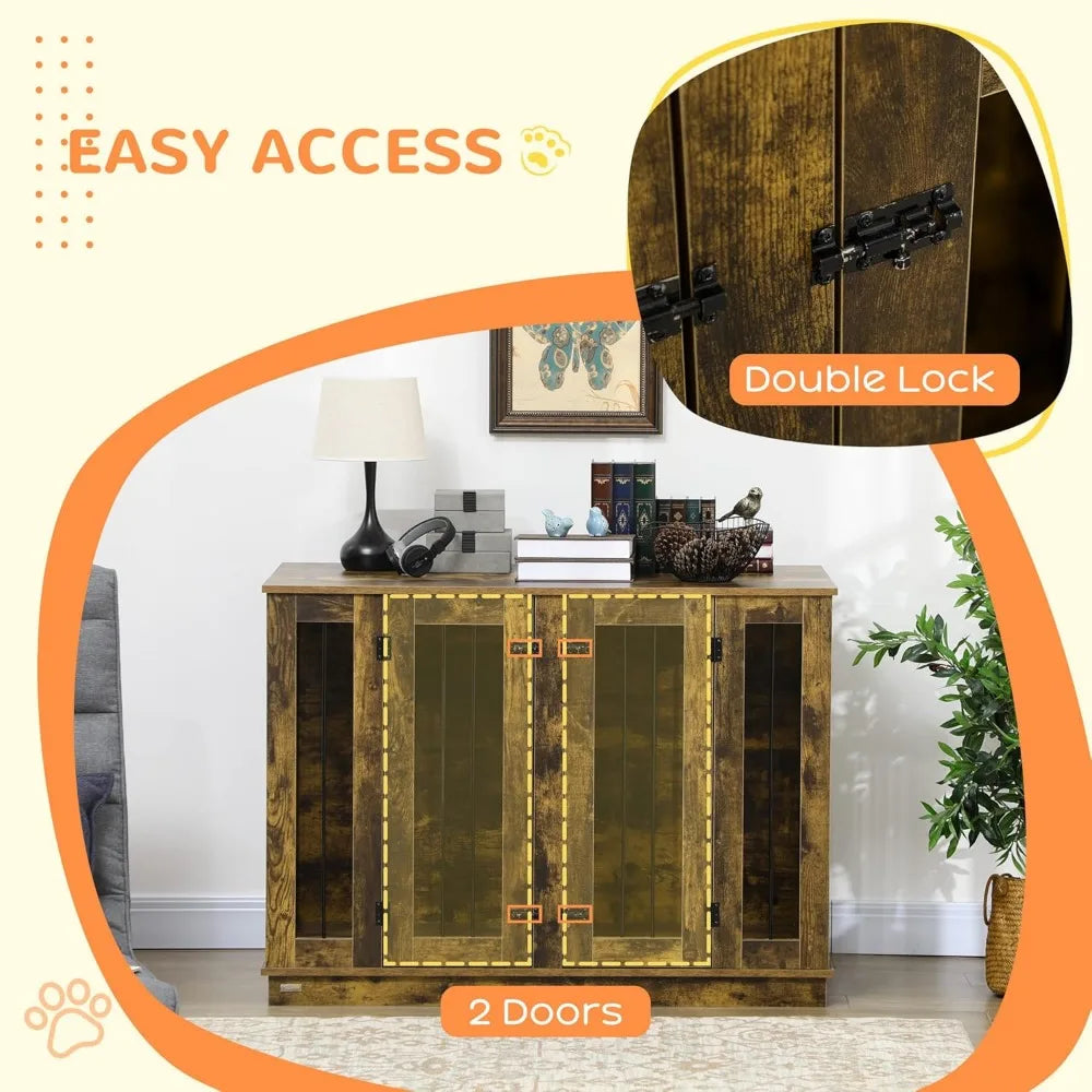 Very / Furniture Style Dog Crate With Removable Divider, Dog Crate Side End Table Indoor With Double Doors, For Small To L