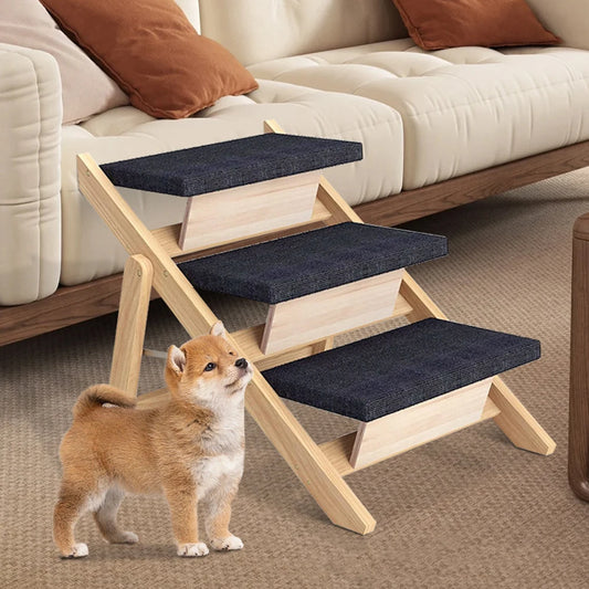 Outdoor Steps Wooden Cat Climbing Ladder Foldable Portable Pet Ladder Non-slip Carpeted Ramp Ladder for Small Animals Climbing