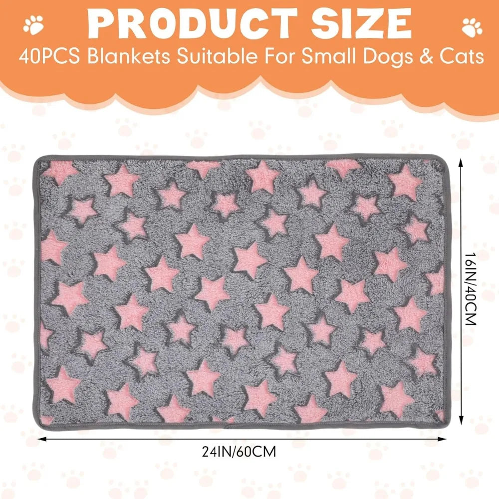 40 Pcs Puppy Blankets for Small Dog Pet Bulk Fleece Soft Fluffy Washable Dog Star Print Pattern Fleece Blankets for Pets Throw