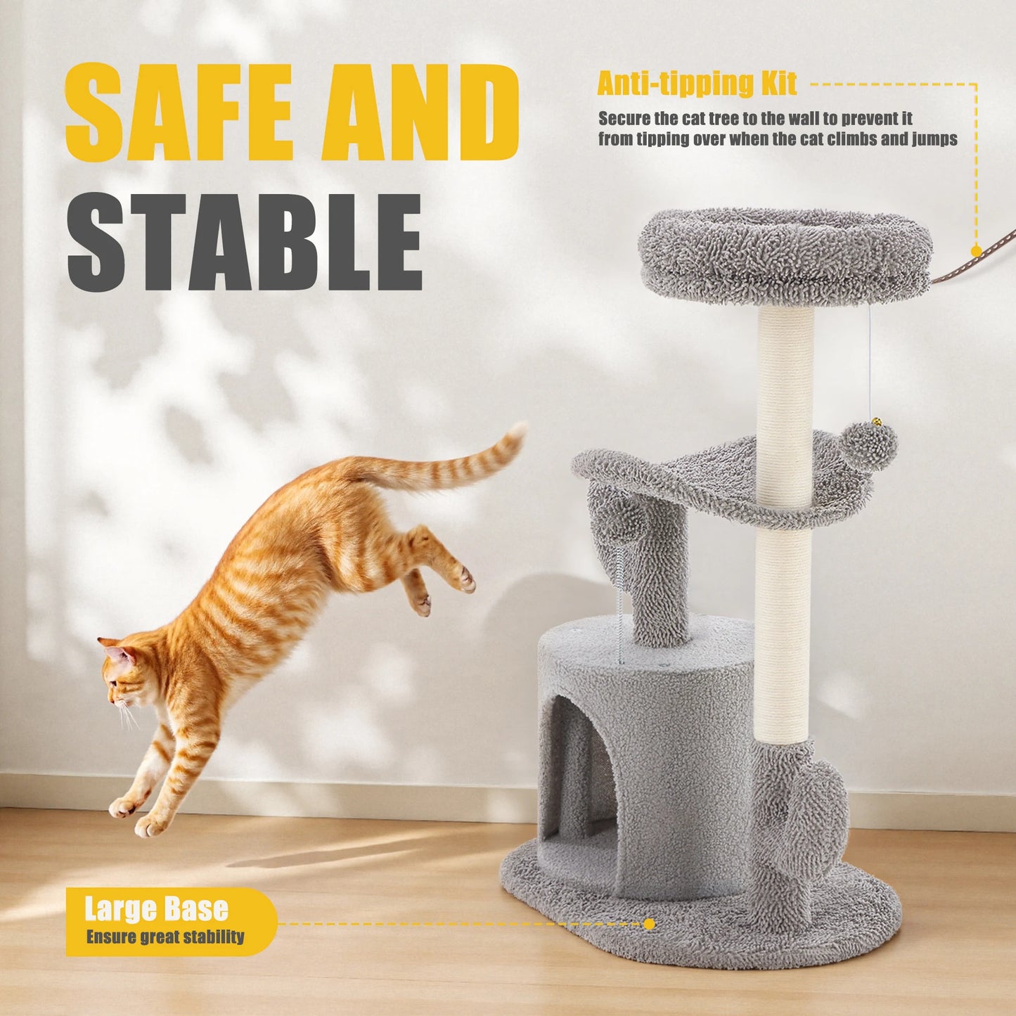 33IN Tall Multi-Level Cat Tree Tower for Indoor Pet Furniture Stable Kitty Play House with Sisal Scratching Post for Home