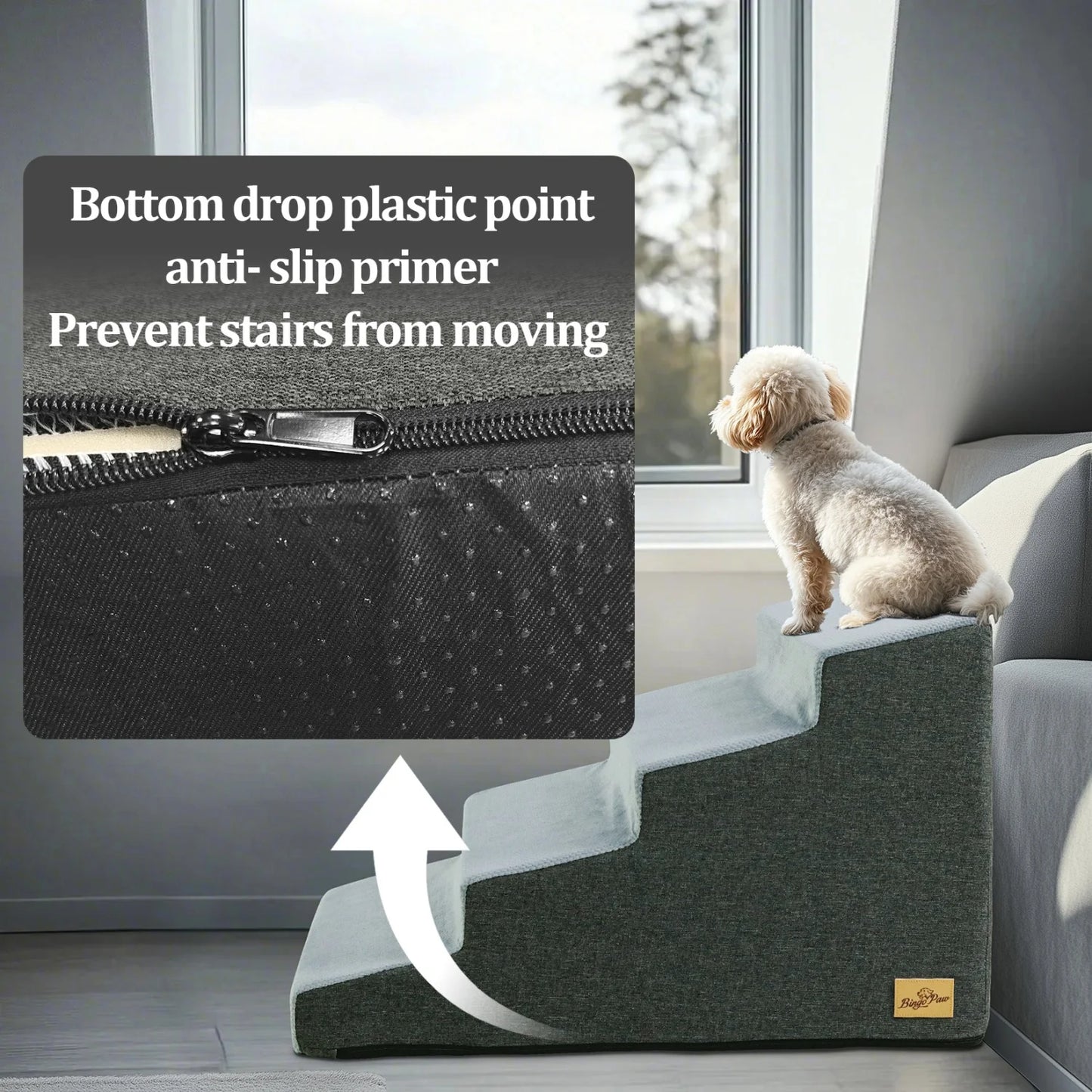 3/4 Steps Dog Stairs Ramp with Washable Cover for Small Dogs, Non-Slip Balanced, Pet Steps for Couch Sofa