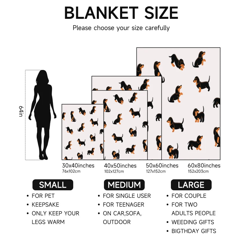 A Dachshund dog flannel blanket, soft and comfortable plush cute puppy, suitable for bedroom living room sofa sofa holiday gift