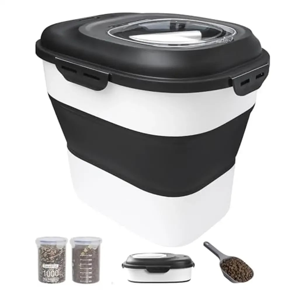 Pet Food Storage Container Airtight Seal Wheels Scoop 35lb Capacity 2pc Set Black
