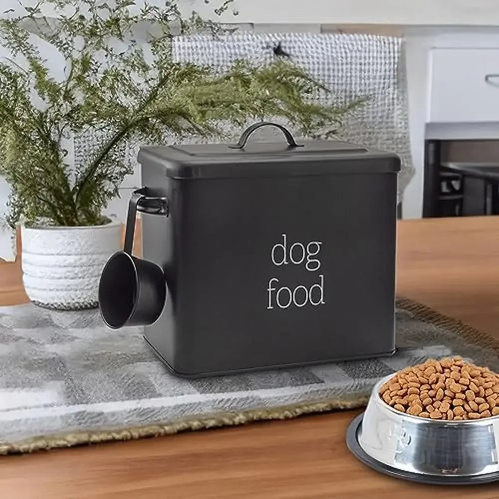 Enamelware Black Pet Food Canister Retro Farmhouse Style 9-Quart Storage Bin