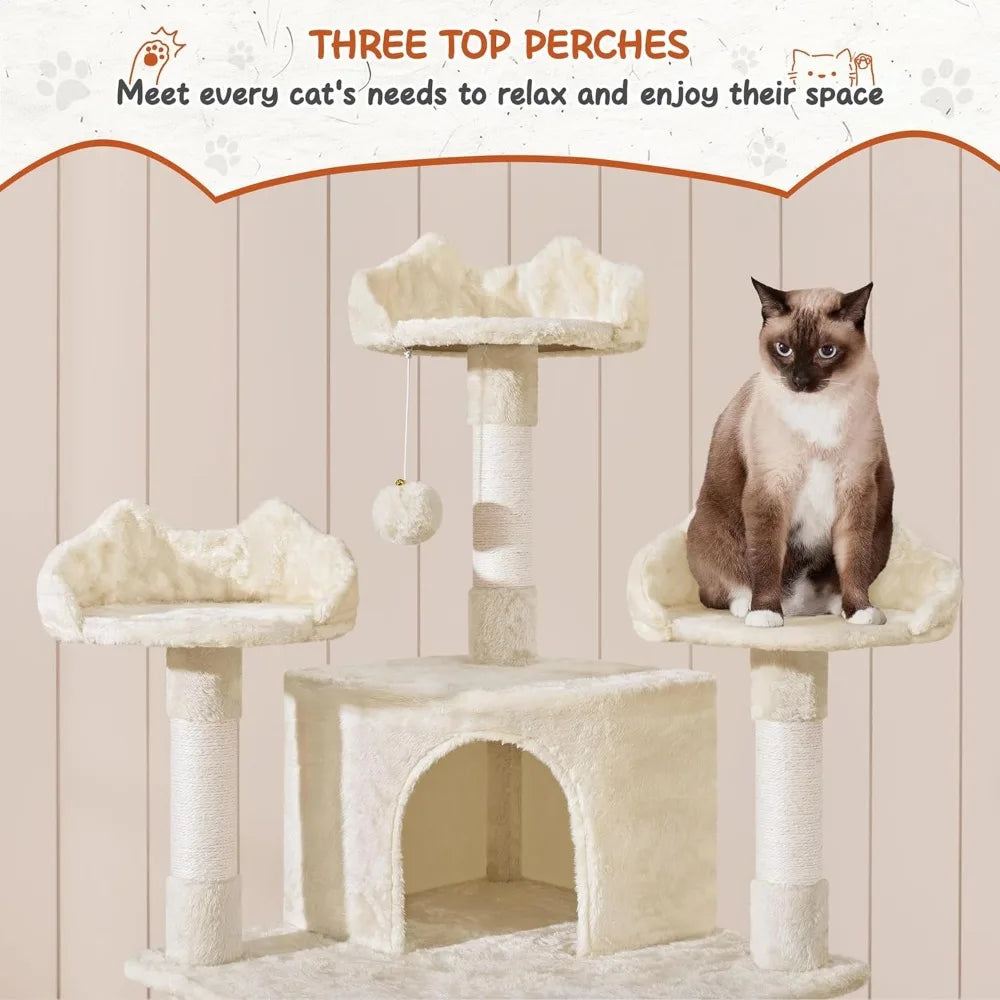 Large Multi-Level Cat Tower for Big Cats, 76.5 High with 3 Condos, Perches, 9 Scratching Posts, and 2 Balls for Climbing and Pla