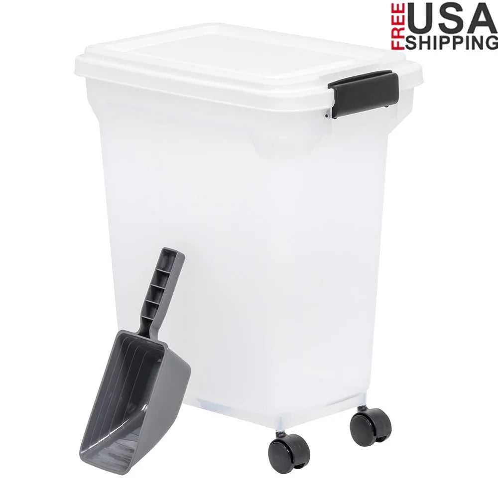 Airtight Pet Food Container 22Lbs Dog Cat Food Storage Bin with Scoop Durable Clear Body Easy Access Secure Lid Wheels