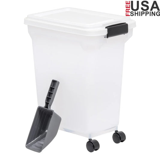 Airtight Pet Food Container 22Lbs Dog Cat Food Storage Bin with Scoop Durable Clear Body Easy Access Secure Lid Wheels