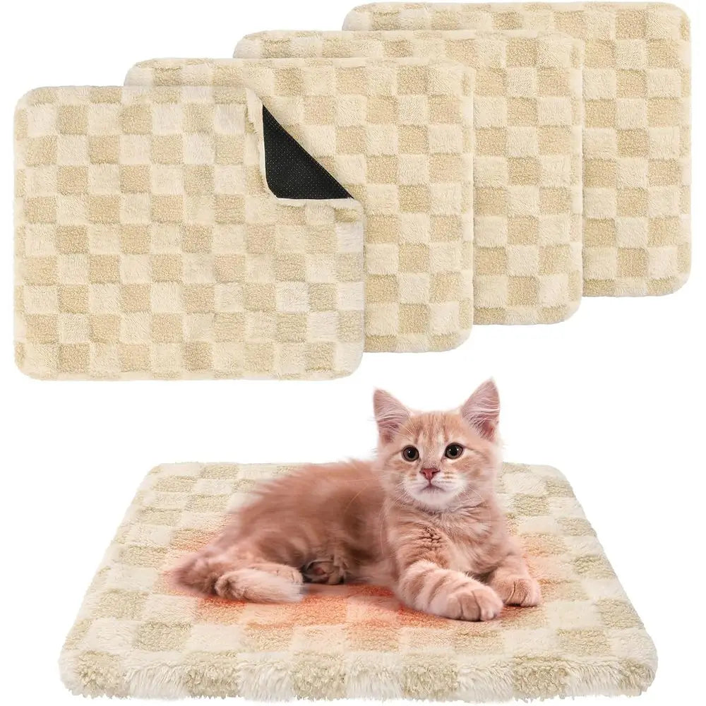 Self Warming Cat Bed, 4 Pack Heated Cat Bed, Extra Warm Plush Thermal Foil Heating Pad,Self-Heating Pet Mat for Crate,Floor Indo