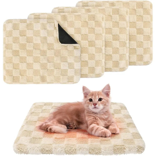 Self Warming Cat Bed, 4 Pack Heated Cat Bed, Extra Warm Plush Thermal Foil Heating Pad,Self-Heating Pet Mat for Crate,Floor Indo