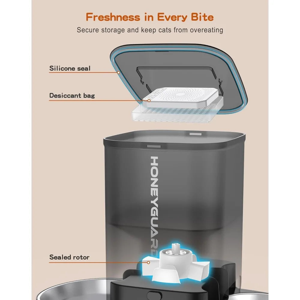 3.5L Automatic Cat Feeder for Two Cats, Food Dispenser with Stainless Steel Bowl,Timed Cat Feeder Programmable 1-6 Meals Contro