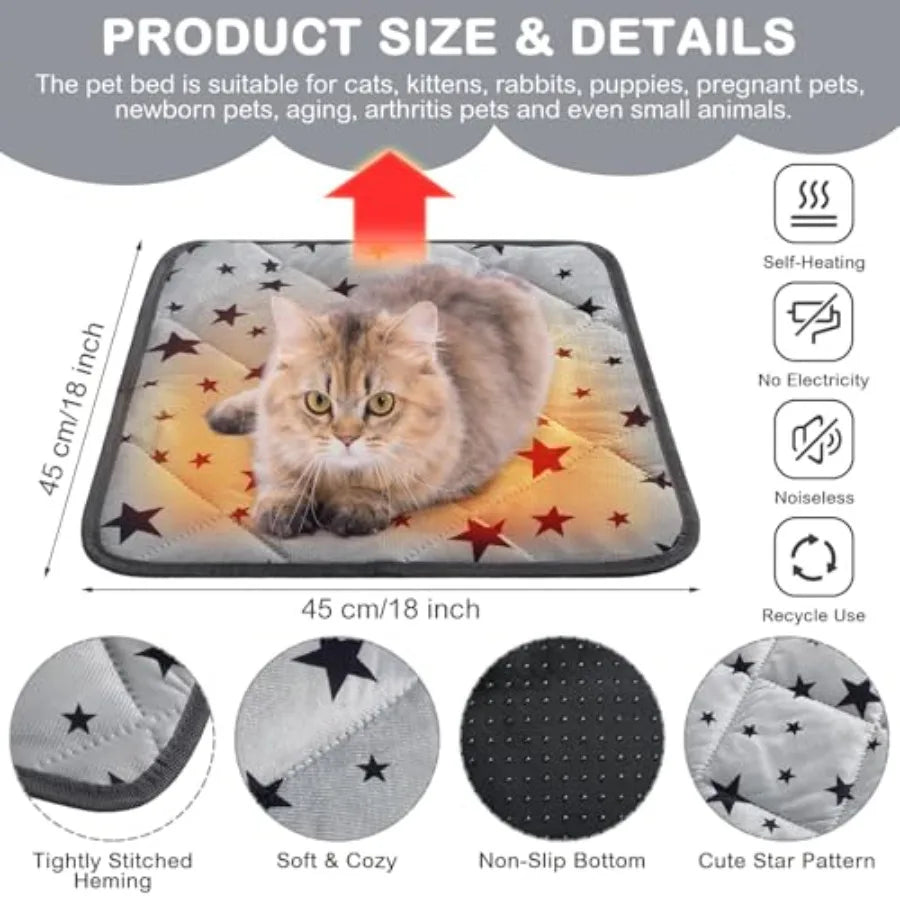 Self Warming Cat Bed Self Heating Dog Mat with Star Pattern for Enhanced Thermal Comfort Reflects Body Heat to Keep Pets Warm W