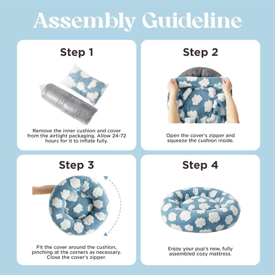 Medium Size Round Dog Bed for Indoor Use with Washable Cover and AntiSlip Bottom Modern Design Shaggy Plush Donut Pet Bed for C