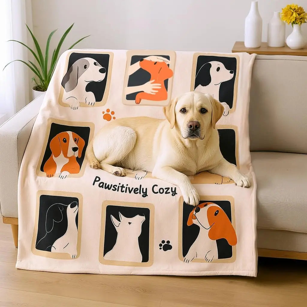 Dog Throw Blanket, Puppy Design, 50x60 Inch, Soft Fleece, Beige, Great Gift for Dog Lovers