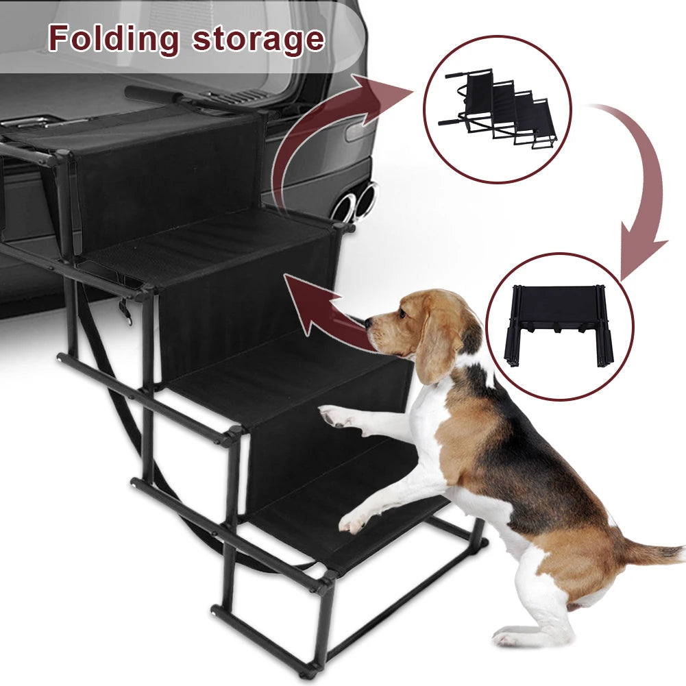 4 Steps Pet Ramp Auto Travel Ladder with Nonslip Surface Pet Ladder Folding Pet Stairs Ramp Portable Dog Stairs for Car