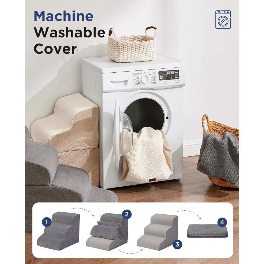 Gray Curved Dog Stairs Ramp for High Beds 28.7" H, 5-Step Dog Steps for Small Dogs and Cats, Pet Stairs for High Bed Climbing, N