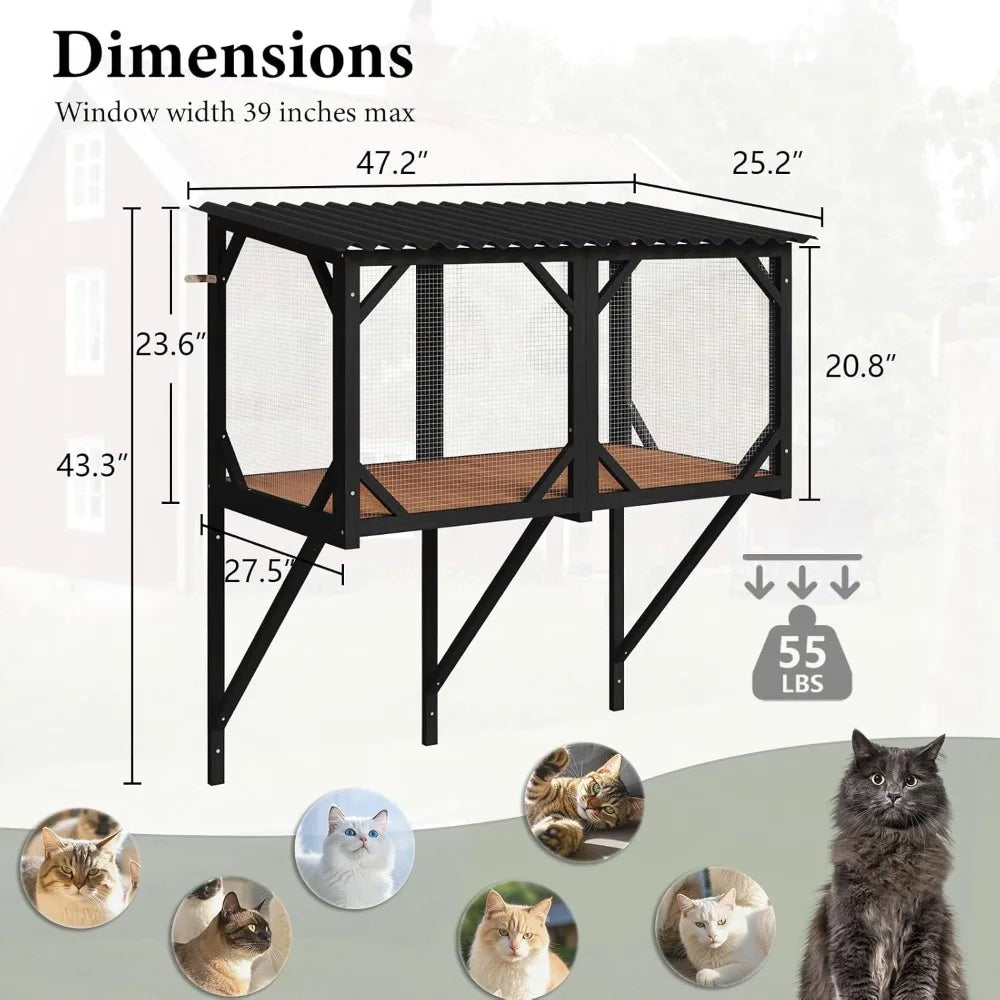 Outdoor Cat Enclosure 43.3 Large Catio for Sunbathing, Napping, and Overlooking - Sturdy Window Perch Ideal for Large Indoor Cat