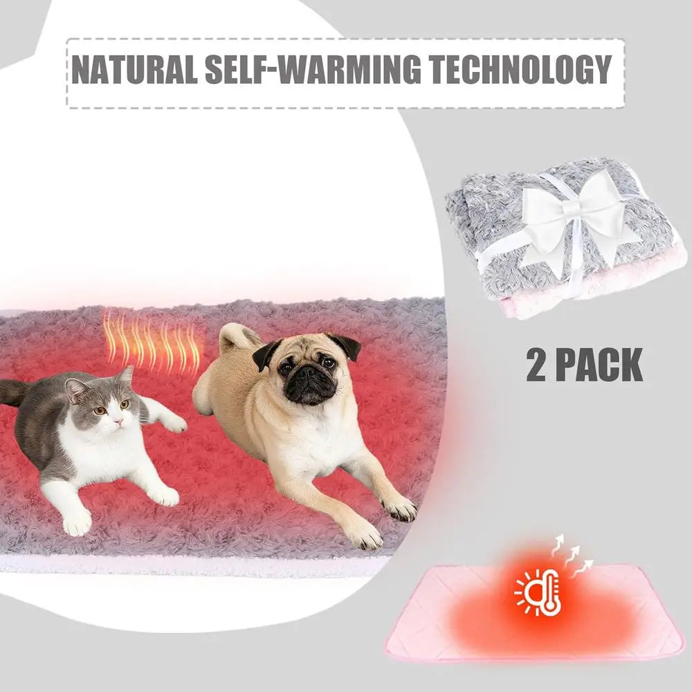 2-Pack (Pink + Gray) Self-Warming Cat Mat Self-Heating Dog Mat Warm Pet Pad Reflective Heating Pet Bed Waterproof and Washable S