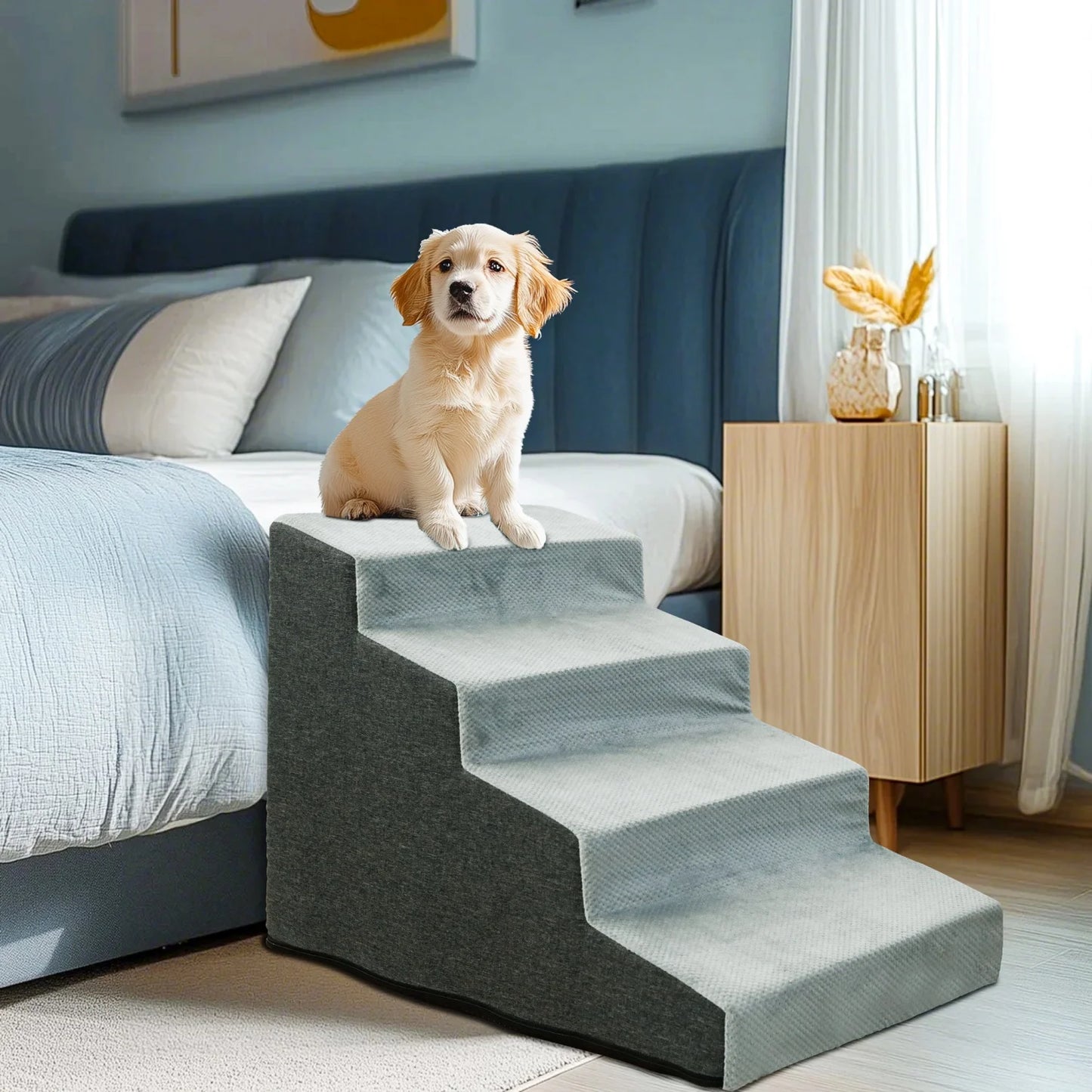 3/4 Steps Dog Stairs Ramp with Washable Cover for Small Dogs, Non-Slip Balanced, Pet Steps for Couch Sofa