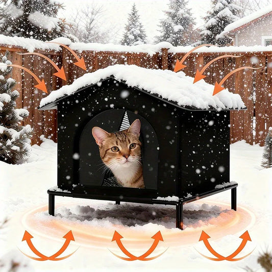 Outdoor Cat House with Shelf and Cushion Foil Insulation Throughout Stray Cat Warmer Cave Bed Cat Shelter for Kittens Winter