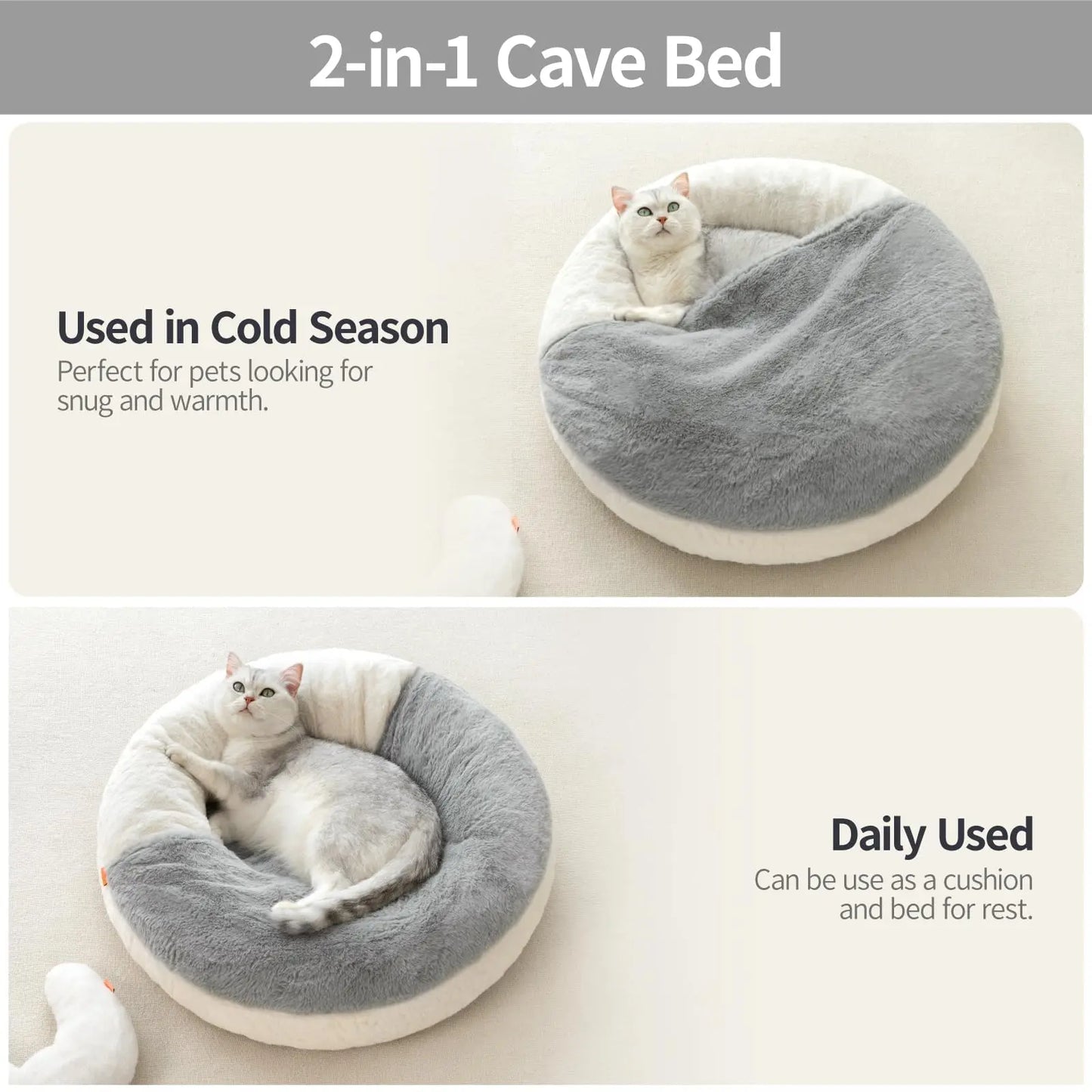 Cat Bed Cave Cute Enclosed Bed With Blanket Washable with Non Slip Base for Kitten and Puppy (22' x 22')