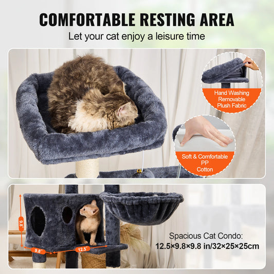 Cat Tree for Indoor Cats 45.2" Cat Tower with Cat Condo Sisal Scratching Post Hammock Top Perch Jumping Platforms Dark Grey