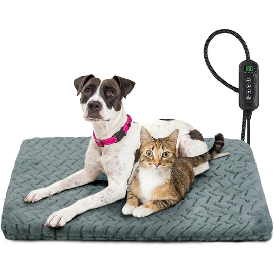 Pet Heating Pad, Waterproof Electric Dog Cat Heat Pad with Timer, Temperature Adjustable Heated Cat Bed for Winter, Auto Power-