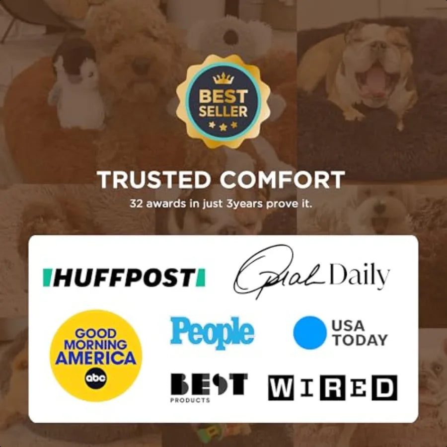 Calming Dog Bed for Small Dogs Donut Washable Small Puppy Bed 23 inches AntiSlip Round Fluffy Plush Faux Fur Large Cat Bed Fits