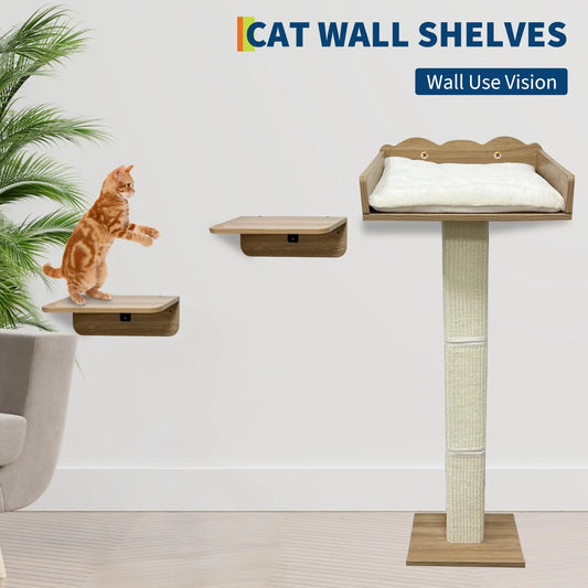 Window Cat Tree Cat Perch with Tall Scratching Posts and 2 Platforms, 40" Sisal Climbing Kitten Tree Hammmock with Suction Cups,