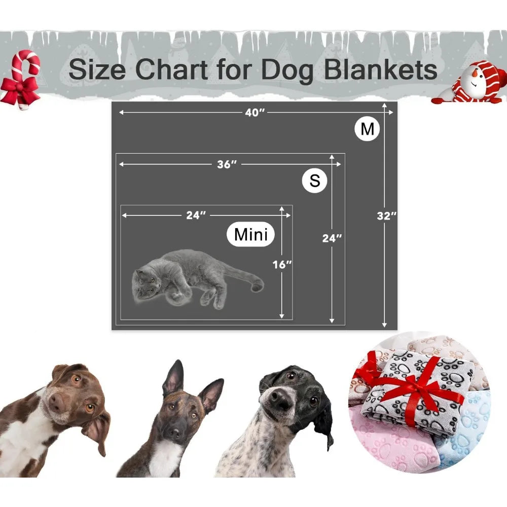 3 Pcs Soft Dog Blankets for Small Dogs, Washable Puppy Blanket for Cat Kitten Essentials, 24 * 16 Inches, Grey Cute Paw Print
