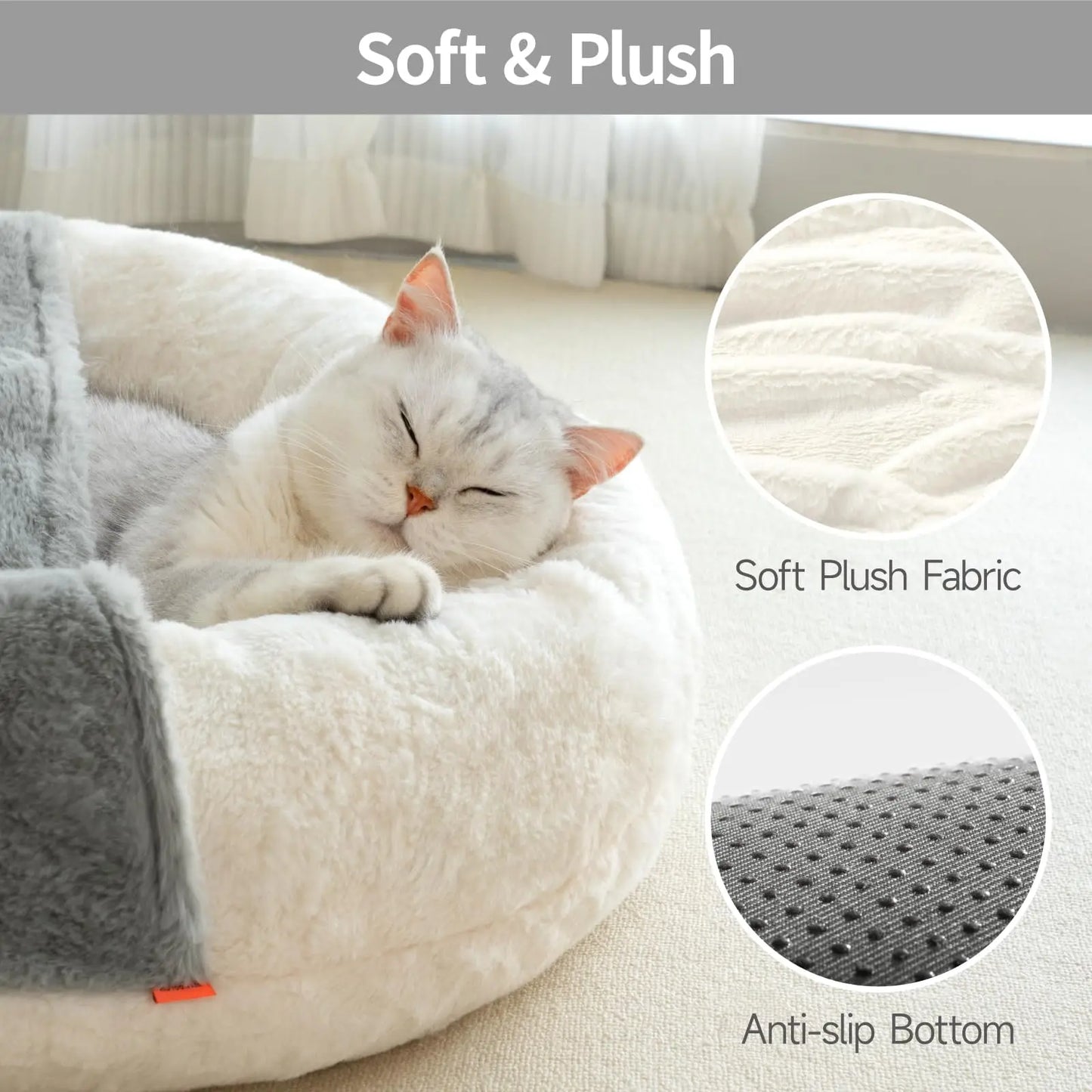 Cat Bed Cave Cute Enclosed Bed With Blanket Washable with Non Slip Base for Kitten and Puppy (22' x 22')
