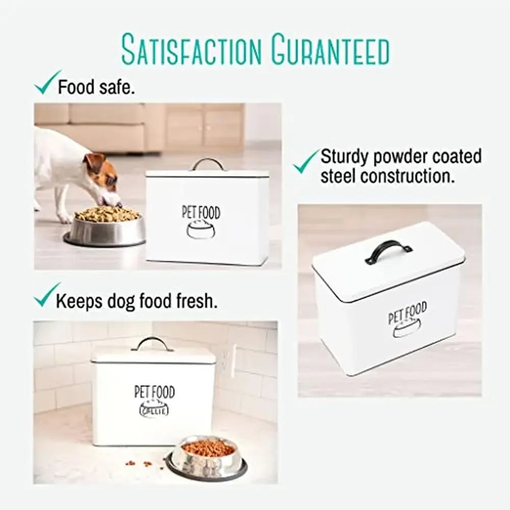 Rustic Dog Food Storage Container 12 lb Vintage Metal Pet Treat Holder Cat Treats Container Barnhouse Style Pet Food Canister