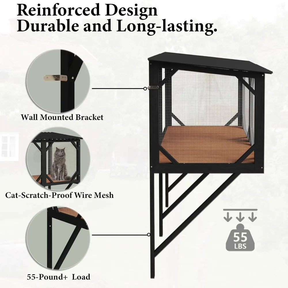 Outdoor Cat Enclosure 43.3 Large Catio for Sunbathing, Napping, and Overlooking - Sturdy Window Perch Ideal for Large Indoor Cat