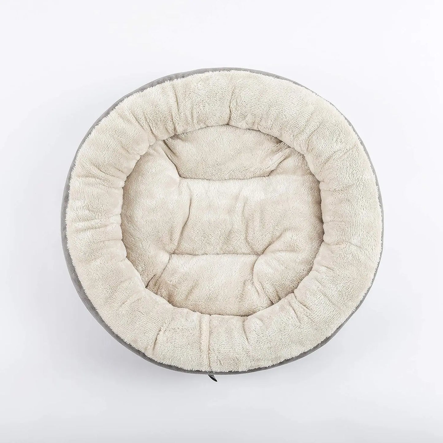 Round Dog Bed – 20 Inch Donut Shape Raised Rim – Polyester Fiberfill – Non-Slip Base – Machine Washable – For Small Dogs & Cats