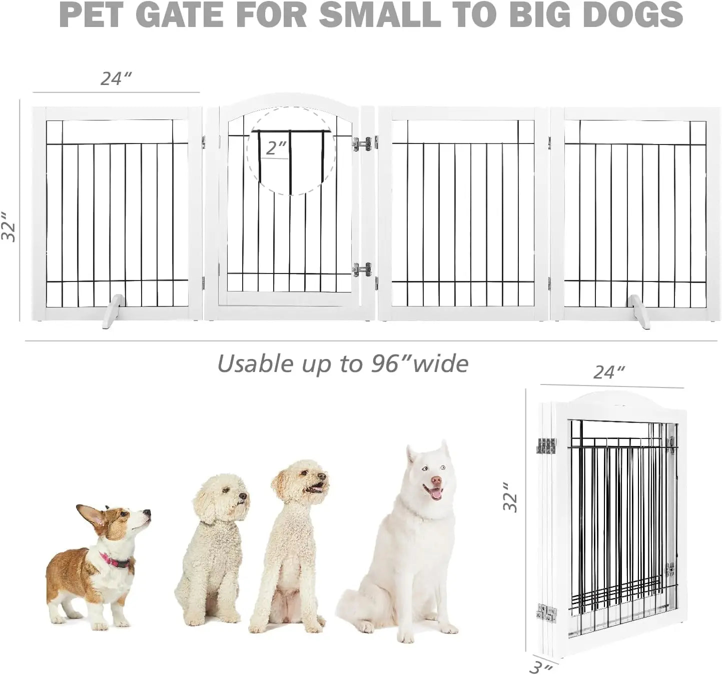 96-inch Extra Wide 30-inches Tall Dog Gate with Door Walk Through, Freestanding Wire Pet Gate for The House, Doorway, Stairs