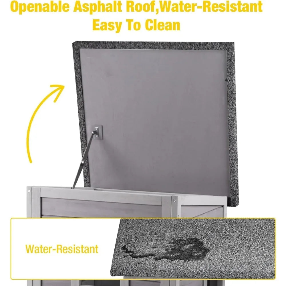 Two-Story Weatherproof Feral Cat Shelter - Wooden Cat Condos with Outdoor Heated Enclosure for Winter Protection